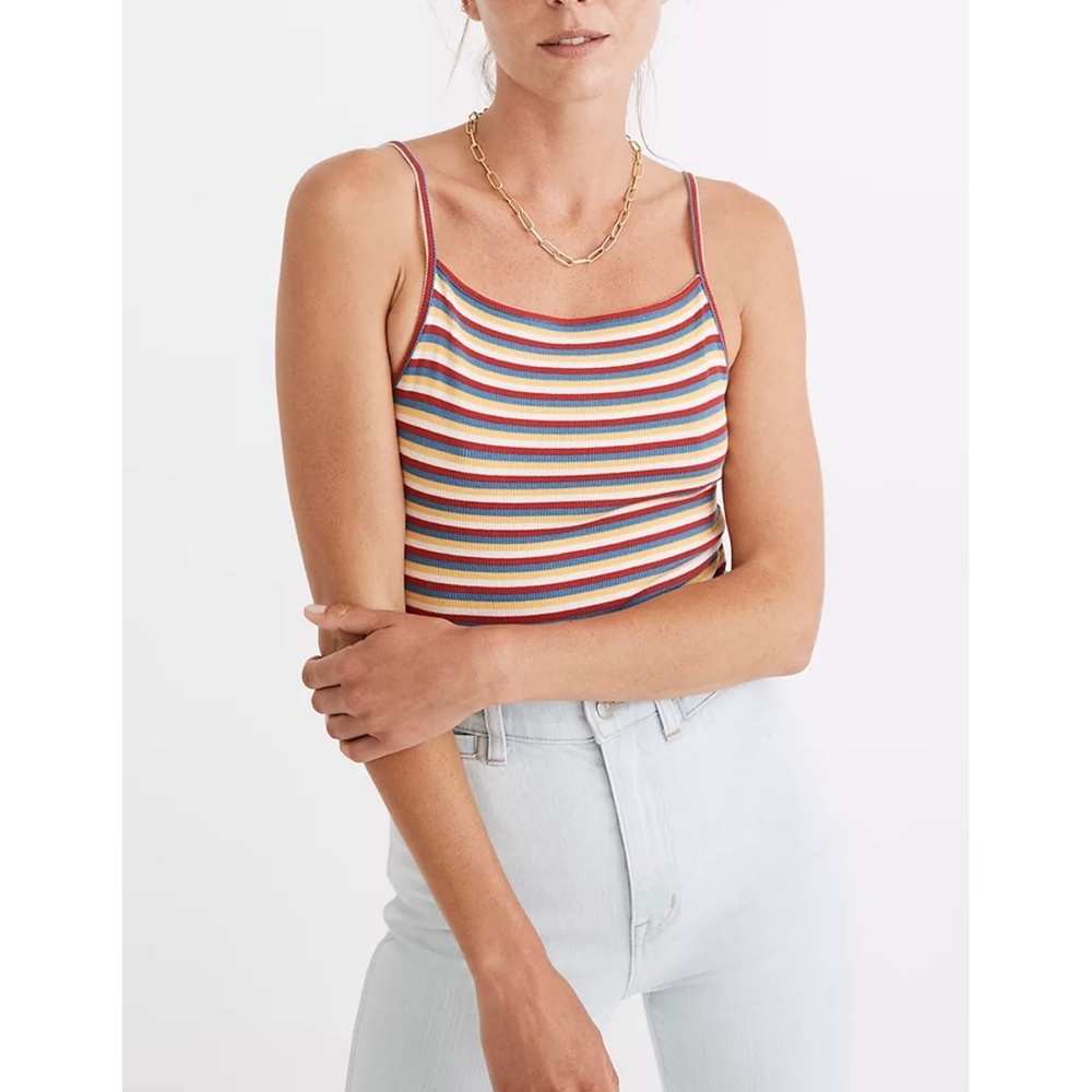 Madewell NWT Retro Rainbow Striped Spaghetti Strap Ribbed Thong Bodysuit